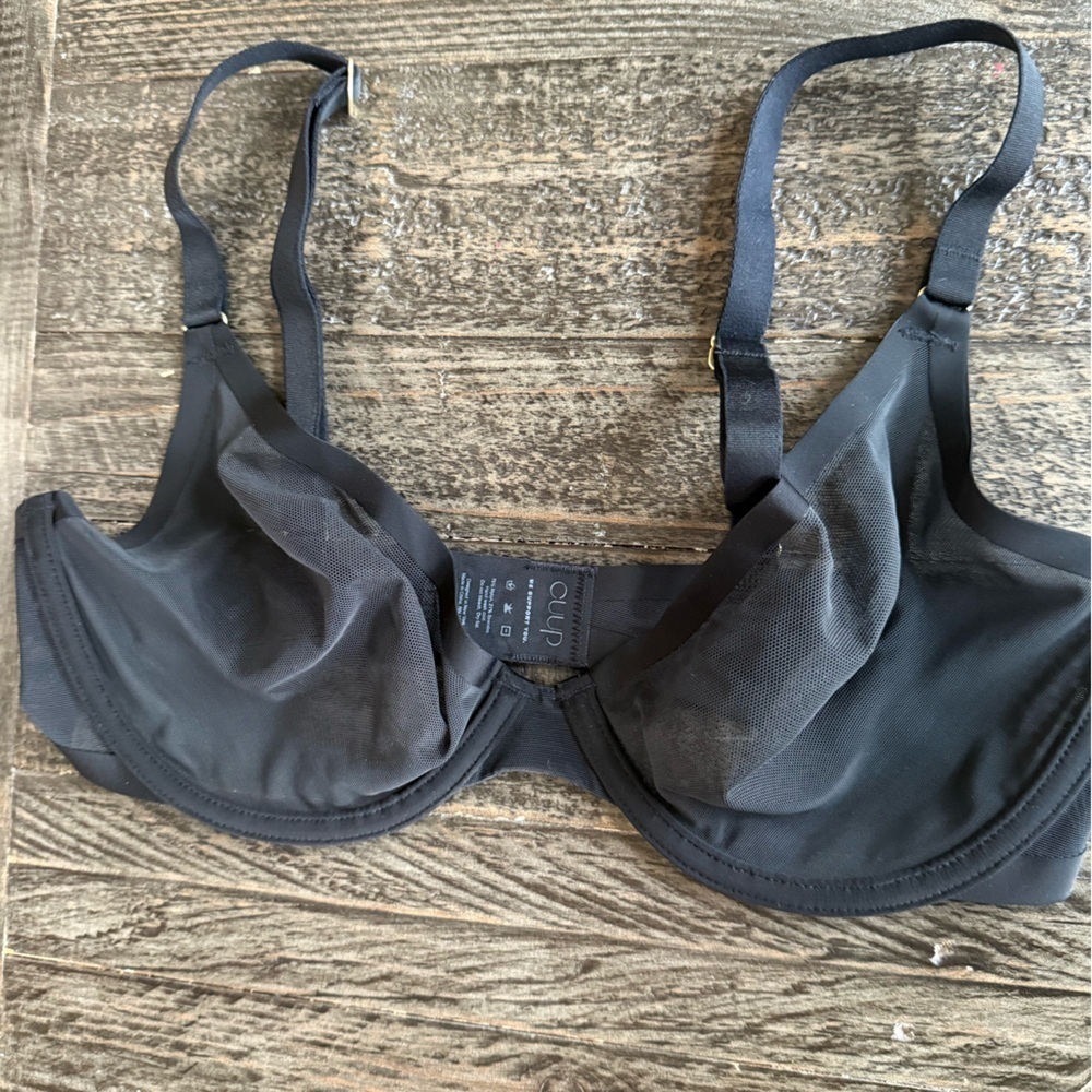 CUUP bra sheer black unlined Underwire THE PLUNGE Bra Sz 32D